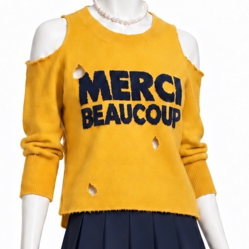 J. CREW Merci Beaucoup Yellow Cashmere Cold Shoulder Sweater Women's | Sz XS